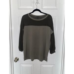 ASPESI Top Shirt Green Crew Neck Sheer Shoulders/Arms 3/4 Sleeves Men Small